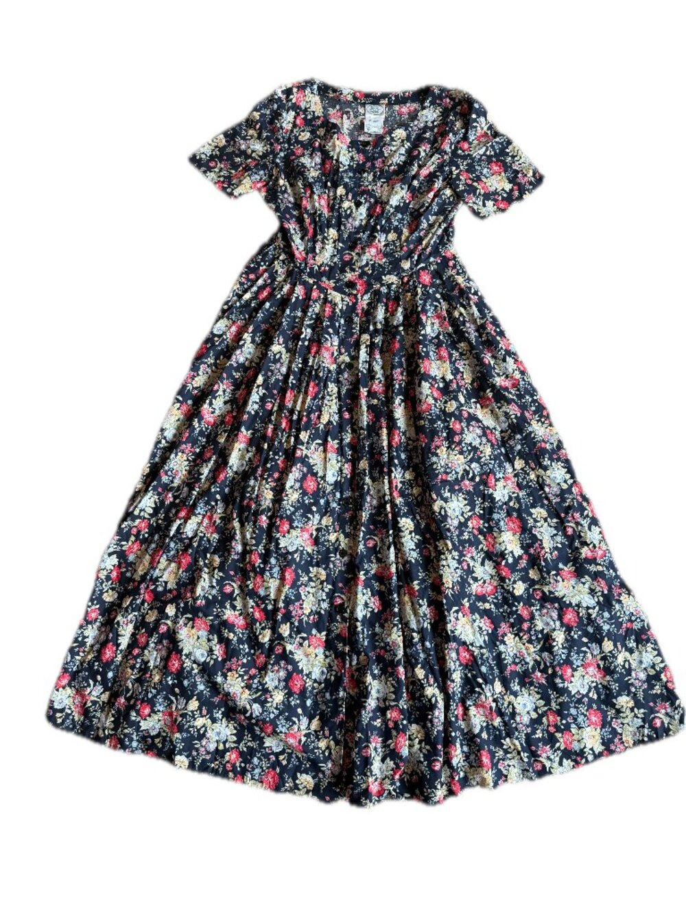 Laura Ashley Vintage Floral Cotton Midi Dress Button Front Size 10 Women's